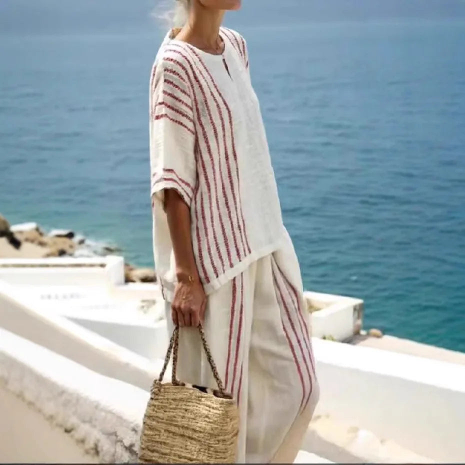 Teodora | Conjunto de Pantalón Estilo Rayas Algodón
