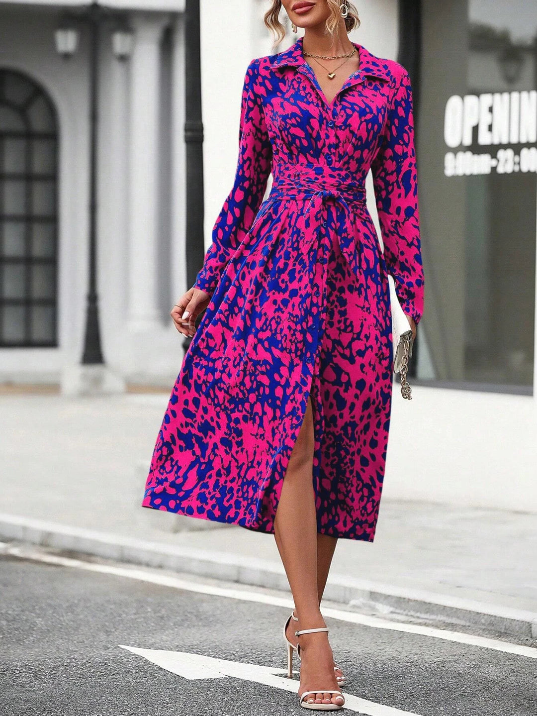 Inge | Elegante vestido de camisa con estampado aleatorio
