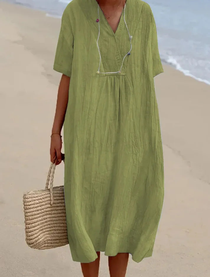 Sandra | Vestido Casual de Lino con Escote en V