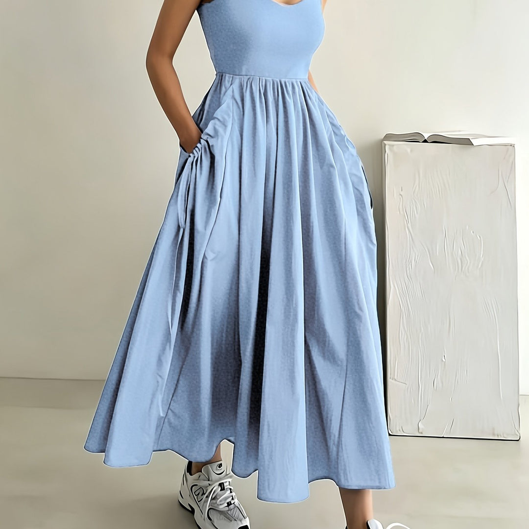 Anna - Vestido de Gran Swing con Cintura Plisada y Sin Mangas