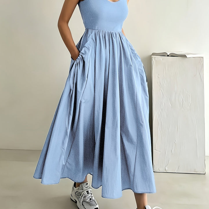 Anna - Vestido de Gran Swing con Cintura Plisada y Sin Mangas