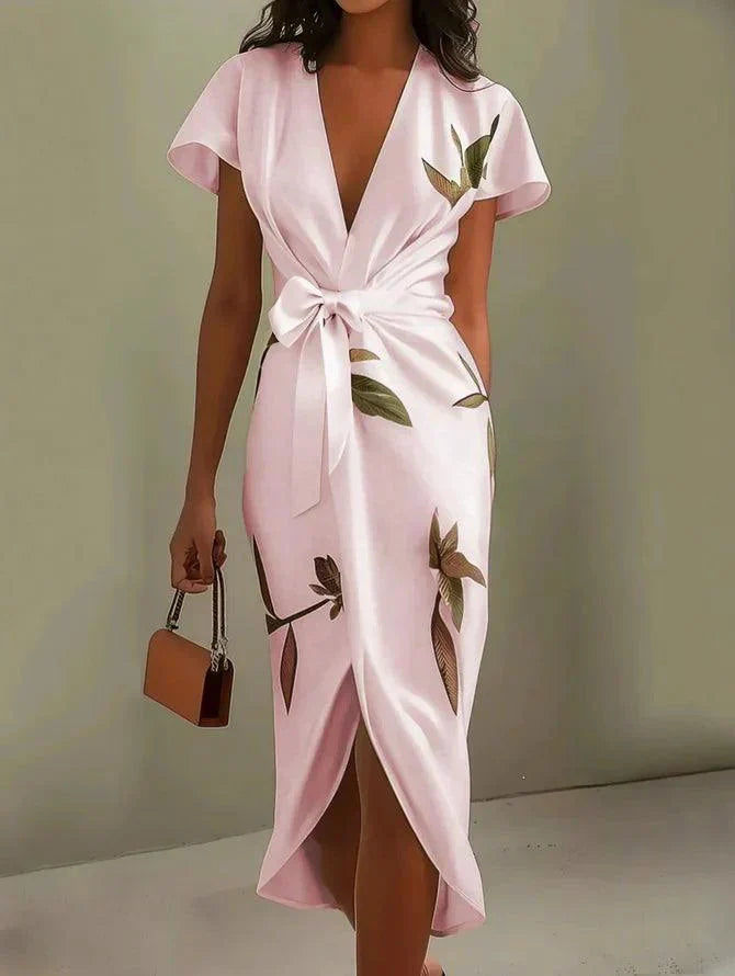 Vestido midi con estampado de hojas