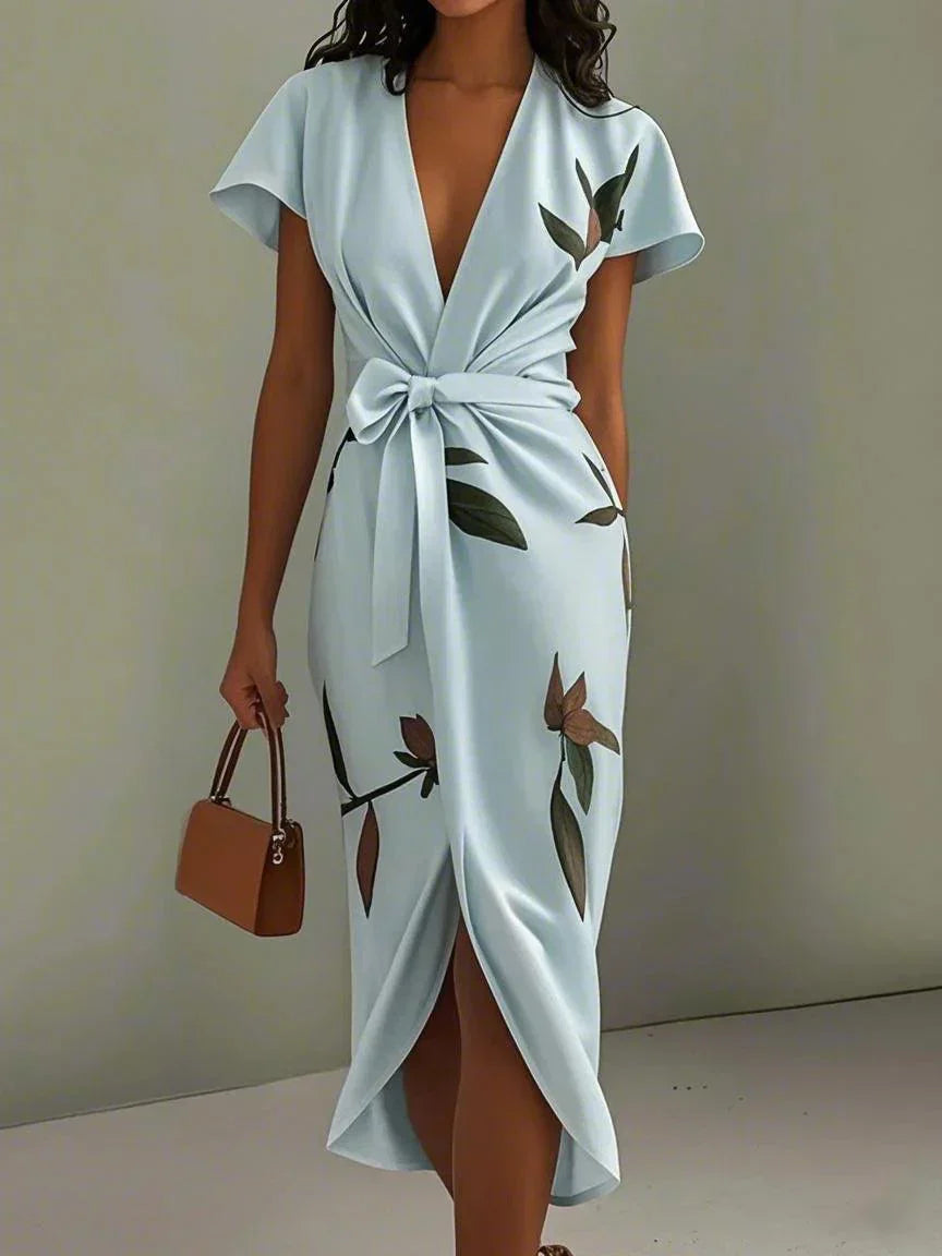 Vestido midi con estampado de hojas