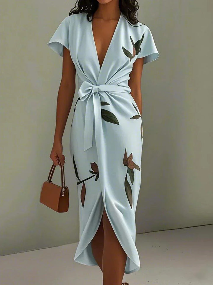 Vestido midi con estampado de hojas