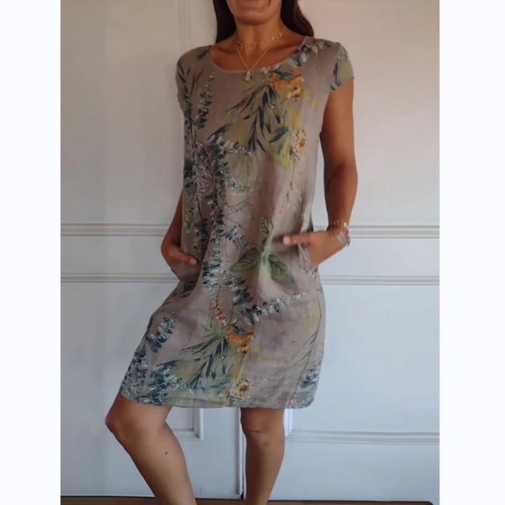 Sophie | Vestido de cuello redondo con estampado botánico para mujeres