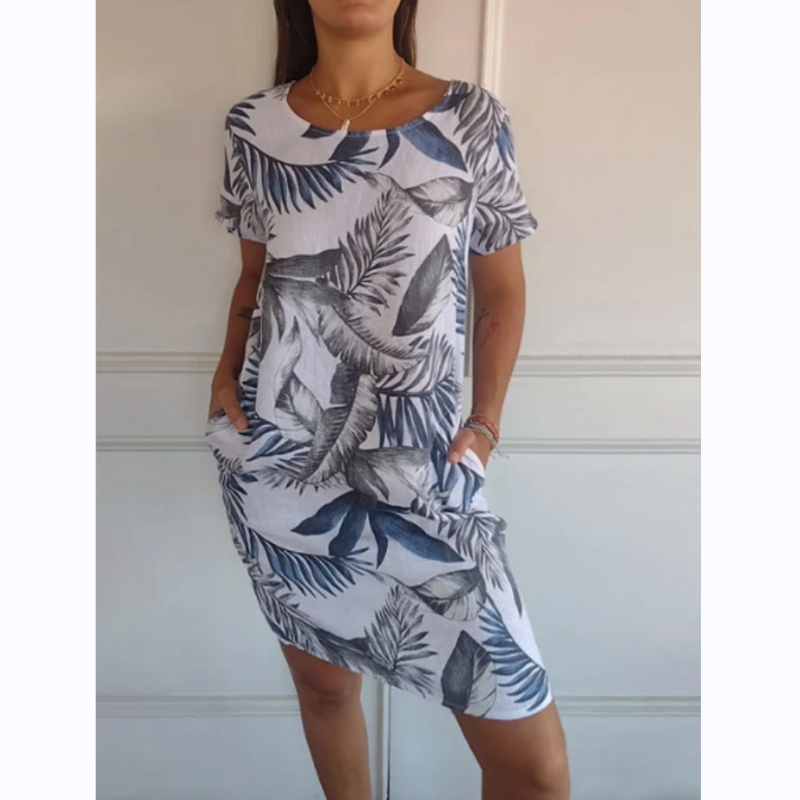 Sophie | Vestido de cuello redondo con estampado botánico para mujeres